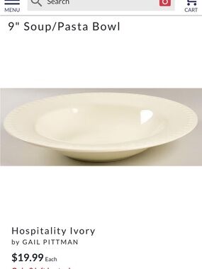Gail Pittman Hospitality Ivory 9" Soup/Pasta Bowl
